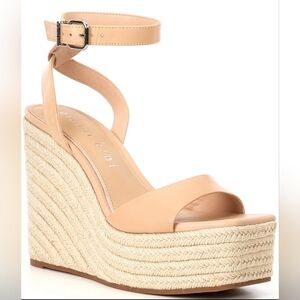 Gianni Bini Senna Leather Jute Platform Wedge Sandals *NEW*